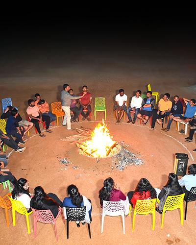 Guests enjoying the bonfire pit ambiance at Go Ranch Resort.